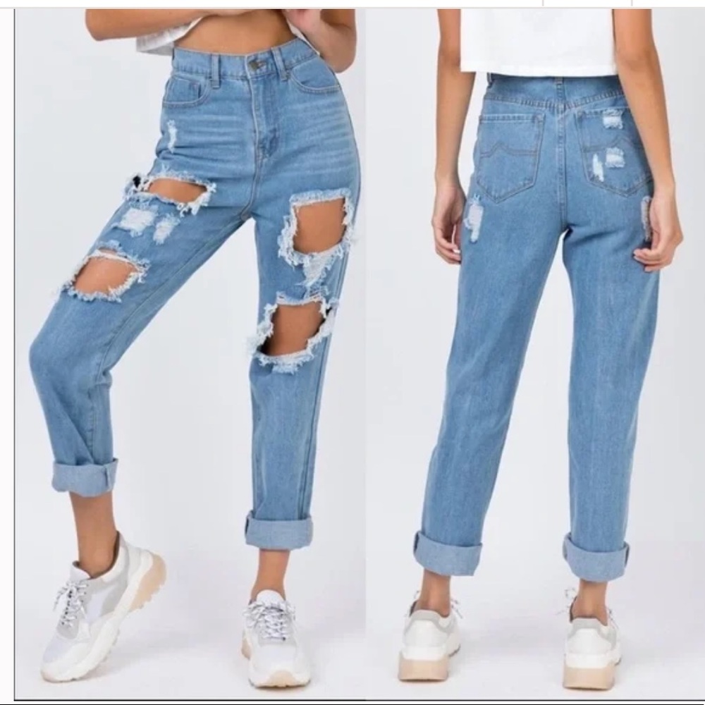 Princess Polly Lazuli High Rise Distressed Denim Jeans Size 10